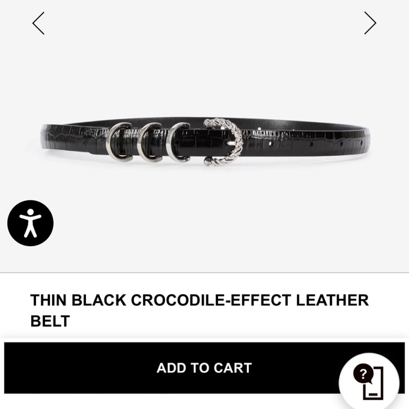 THIN BLACK CROCODILE-EFFECT LEATHER BELT